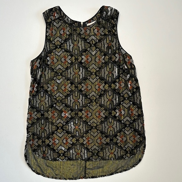 Anthropologie Geometric Patterned Sleeveless Velvet Top - Picture 1 of 7